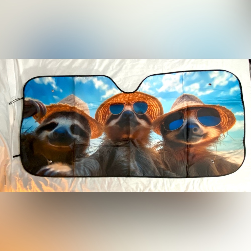 Sloths on Vacation Windshield Sunshade Brings Chill Cuteness to Your Car NWOT